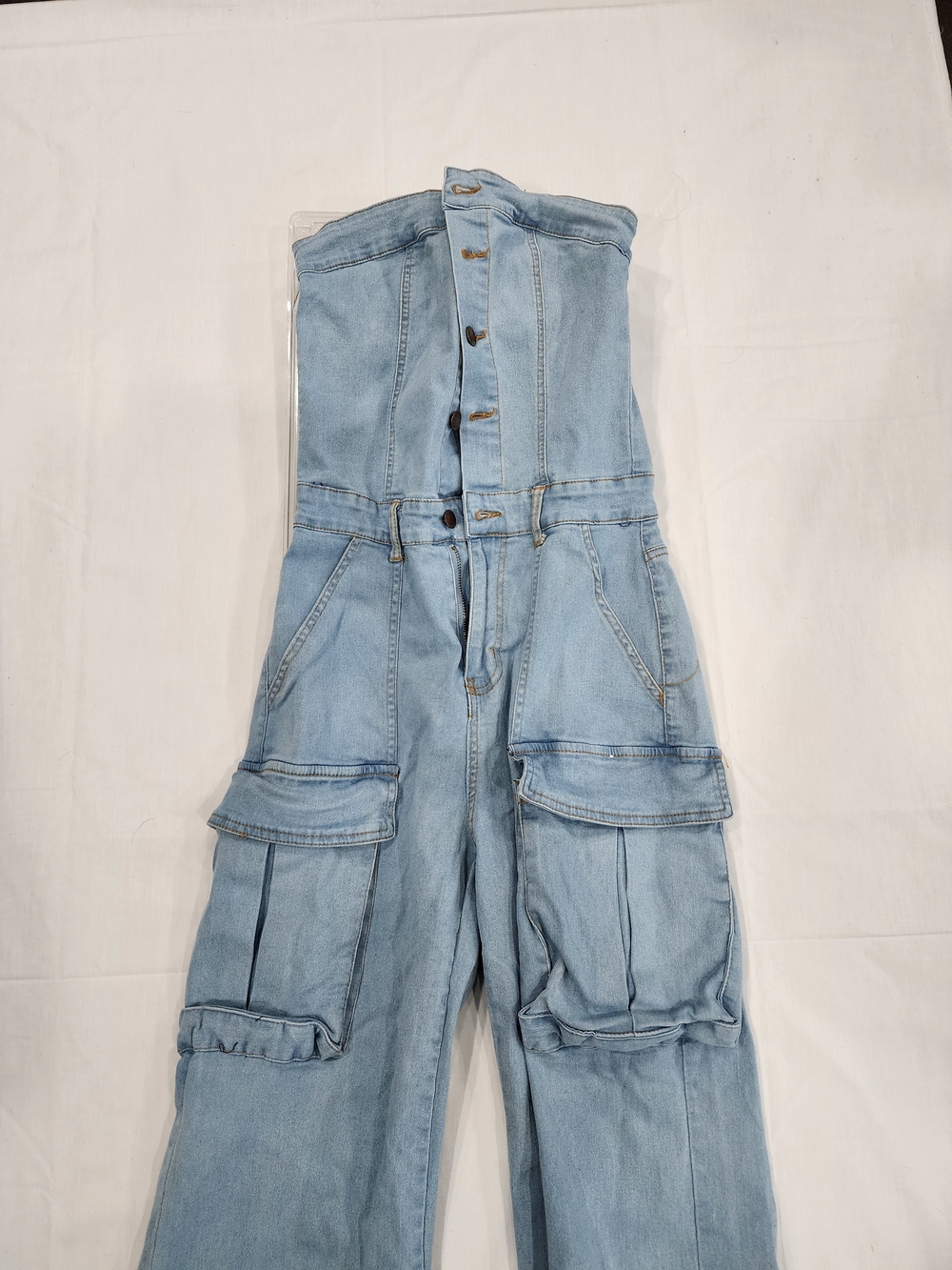 Light Blue Denim Cargo Jeans for Men - High Waist Button Fly